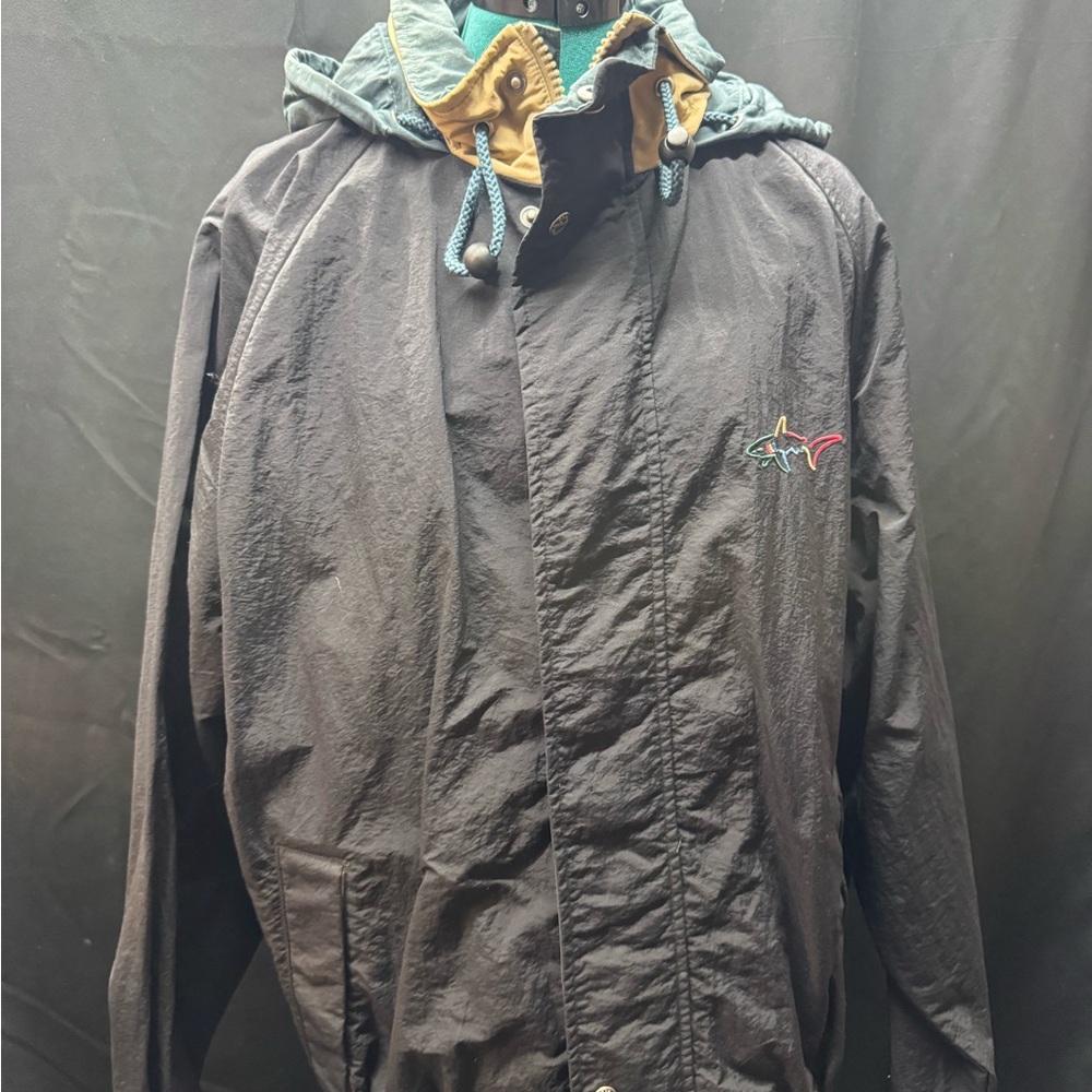 Greg Norman Collection Black and Teal Windbreaker
